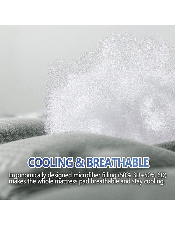 MATBEBY Bedding Quilted Fitted Queen Mattress Pad Cooling Breathable Fluffy Soft Mattress Pad Stretches up to 21 Inch Deep, Queen Size, Light Grey, Mattress Topper Mattress Protector