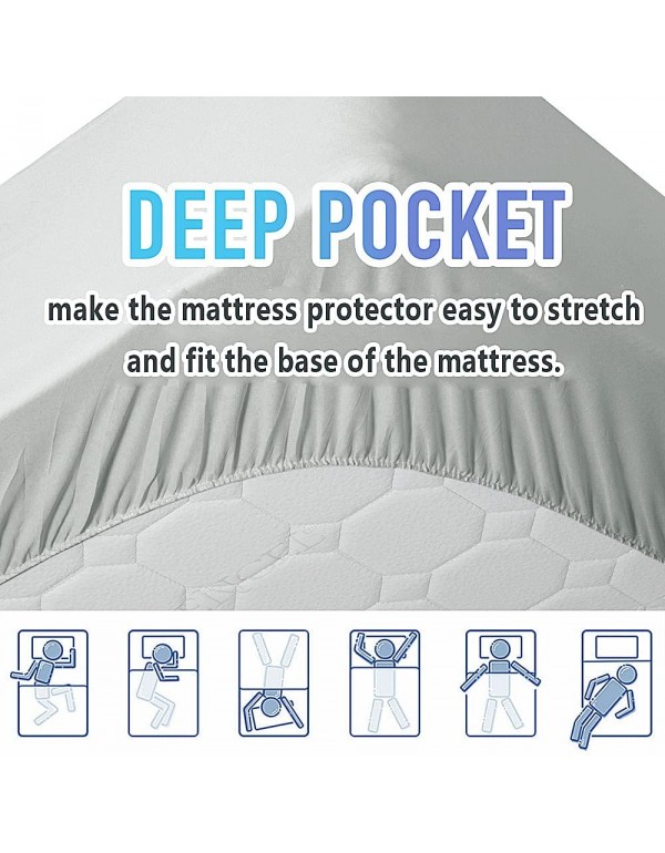 MATBEBY Bedding Quilted Fitted Queen Mattress Pad Cooling Breathable Fluffy Soft Mattress Pad Stretches up to 21 Inch Deep, Queen Size, Light Grey, Mattress Topper Mattress Protector