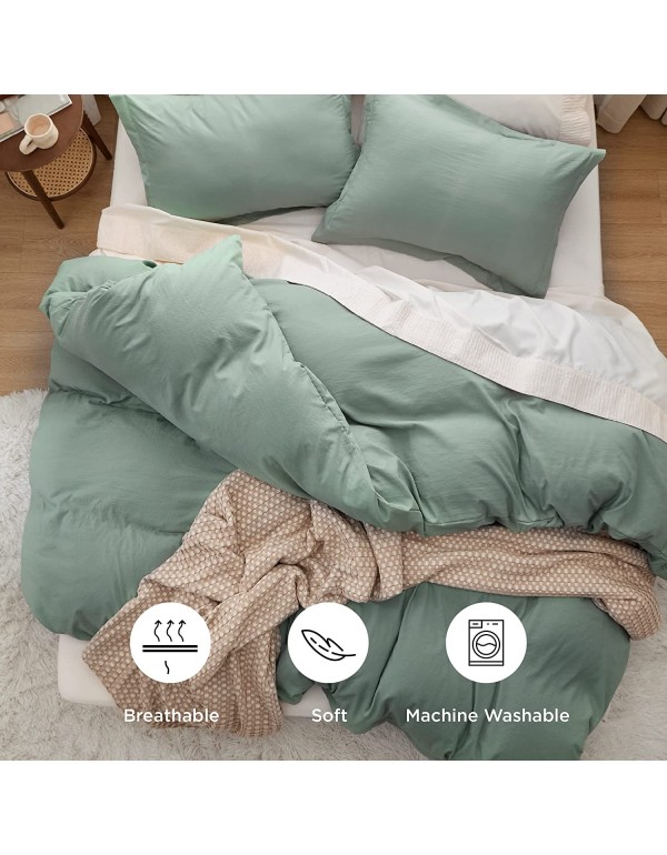 Bedsure Sage Green Duvet Cover Queen Size - Soft Prewashed Queen Duvet Cover Set, 3 Pieces, 1 Duvet Cover 90x90 Inches with Zipper Closure and 2 Pillow Shams, Comforter Not Included