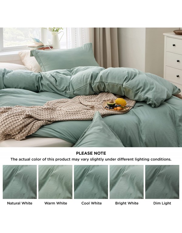 Bedsure Sage Green Duvet Cover Queen Size - Soft Prewashed Queen Duvet Cover Set, 3 Pieces, 1 Duvet Cover 90x90 Inches with Zipper Closure and 2 Pillow Shams, Comforter Not Included