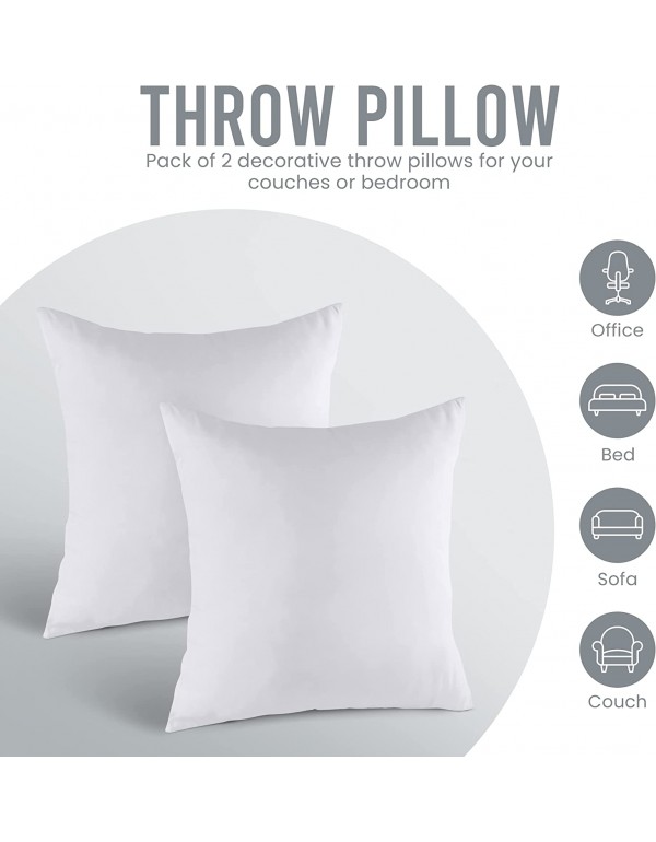 Utopia Bedding Throw Pillows Insert (Pack of 2, White) - 18 x 18 Inches Bed and Couch Pillows - Indoor Decorative Pillows