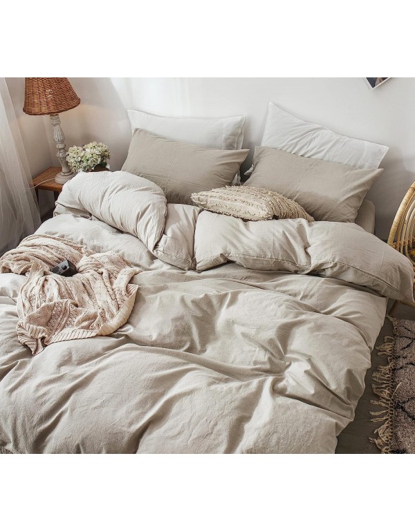 MooMee Bedding Duvet Cover Set 100% Washed Cotton Linen Like Textured Breathable Durable Soft Comfy (Tannish Linen Grey, Oversized King)