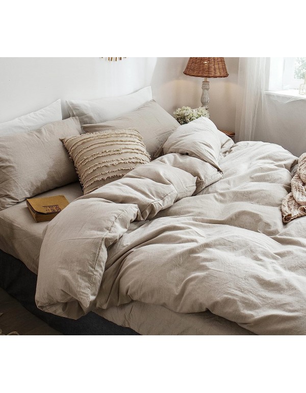 MooMee Bedding Duvet Cover Set 100% Washed Cotton Linen Like Textured Breathable Durable Soft Comfy (Tannish Linen Grey, Oversized King)