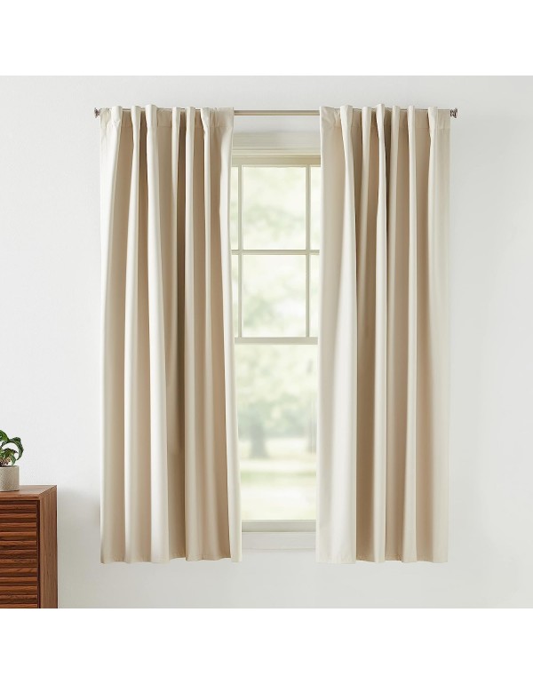 Blackout Window Curtains with Back Tab Hanging Loops - 52" x 63", Beige