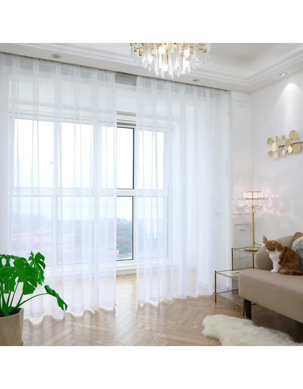 PHILEASY Window Sheer Curtains 84 Inches Long 2 Panels White Sheer Curtain Clear Transparent Basic Rod Pocket Panel 15 Colors 10 Size for Bedroom Living Room Yard Kitchen