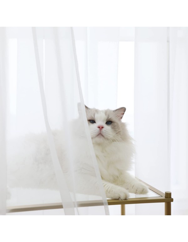 PHILEASY Window Sheer Curtains 84 Inches Long 2 Panels White Sheer Curtain Clear Transparent Basic Rod Pocket Panel 15 Colors 10 Size for Bedroom Living Room Yard Kitchen