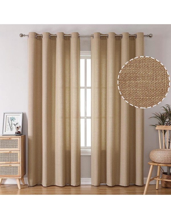 BGment Natural Faux Linen Curtains for Bedroom, Grommet Thick Linen Semi Sheer Drapes Light Filtering Privacy Window Treatments Curtains for Living Room, Set of 2 Panels, 52 x 84 Inch, Natural