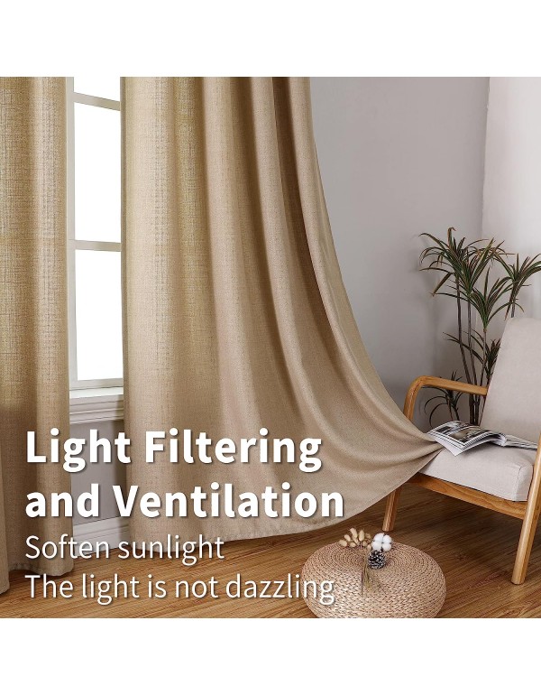 BGment Natural Faux Linen Curtains for Bedroom, Grommet Thick Linen Semi Sheer Drapes Light Filtering Privacy Window Treatments Curtains for Living Room, Set of 2 Panels, 52 x 84 Inch, Natural