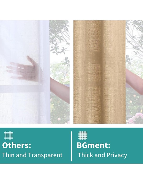 BGment Natural Faux Linen Curtains for Bedroom, Grommet Thick Linen Semi Sheer Drapes Light Filtering Privacy Window Treatments Curtains for Living Room, Set of 2 Panels, 52 x 84 Inch, Natural