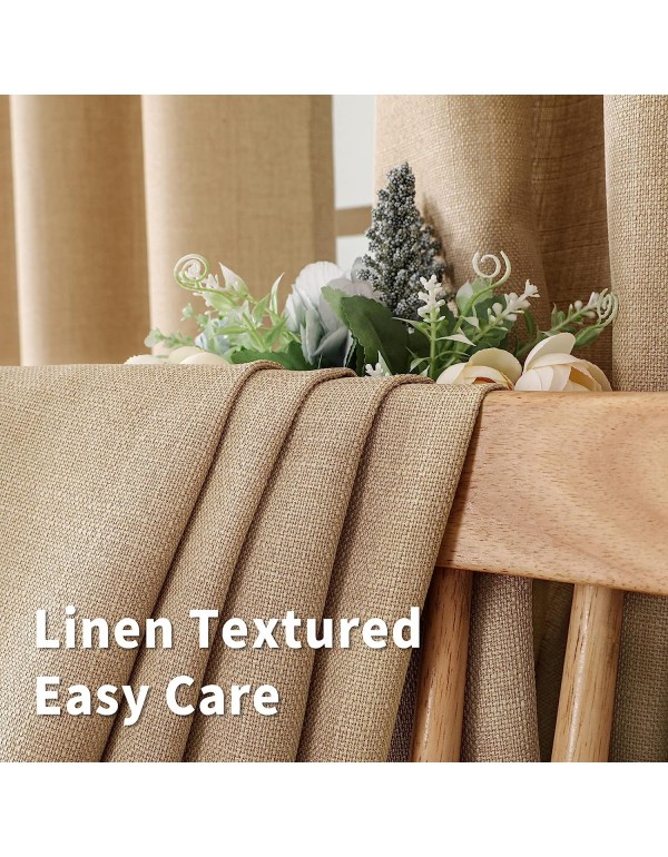 BGment Natural Faux Linen Curtains for Bedroom, Grommet Thick Linen Semi Sheer Drapes Light Filtering Privacy Window Treatments Curtains for Living Room, Set of 2 Panels, 52 x 84 Inch, Natural