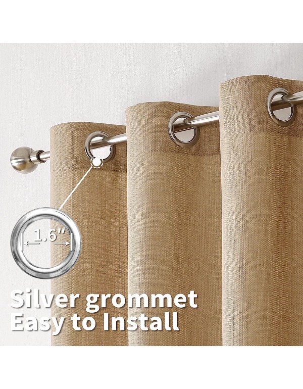 BGment Natural Faux Linen Curtains for Bedroom, Grommet Thick Linen Semi Sheer Drapes Light Filtering Privacy Window Treatments Curtains for Living Room, Set of 2 Panels, 52 x 84 Inch, Natural