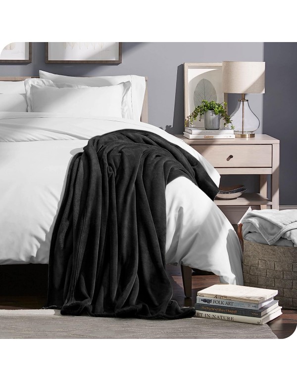 Bare Home Fleece Blanket - Twin/Twin Extra Long Blanket - Black - Lightweight Blanket for Bed, Sofa, Couch, Camping, and Travel - Microplush - Ultra Soft Warm Blanket (Twin/Twin XL, Black)