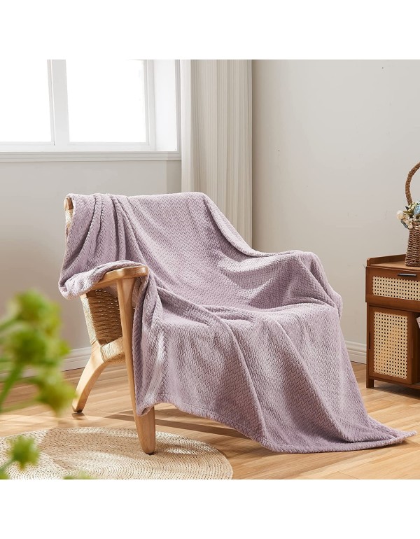 NEWCOSPLAY Super Soft Throw Blanket Light Purple Premium Silky Flannel Fleece Leaves Pattern Lightweight Bed Blanket All Season Use (Light Purple, Throw(50"x60"))