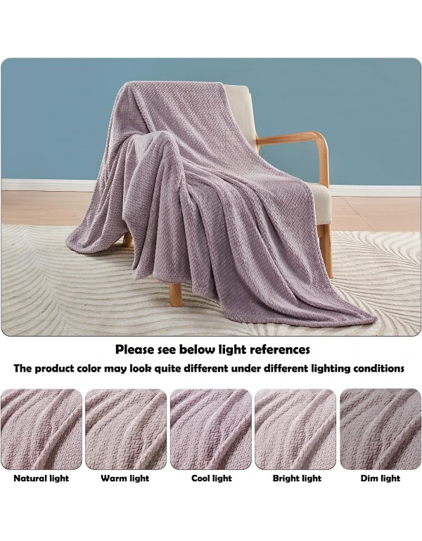 NEWCOSPLAY Super Soft Throw Blanket Light Purple Premium Silky Flannel Fleece Leaves Pattern Lightweight Bed Blanket All Season Use (Light Purple, Throw(50"x60"))